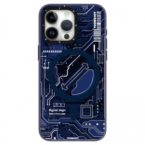 قاب YOUNGKIT یانگکیت Dark Blue Technology Futuristic Circuit Upgraded Anti-Drop Impact Series Apple iphone 15pro-15promax 