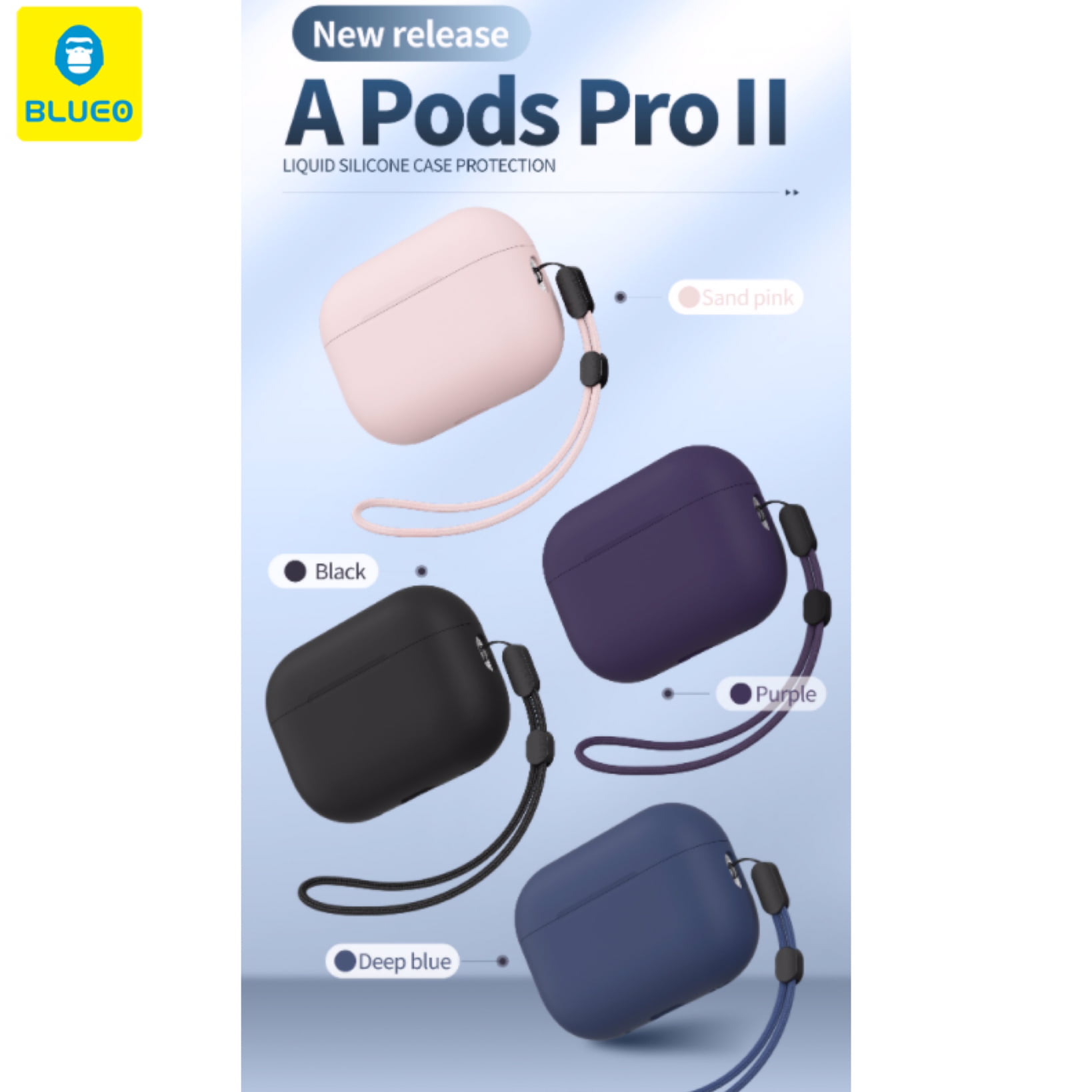 کاور ایرپاد سیلیکونی بلو به همراه آویز Blueo Silicone Pro2 Airpod Cover