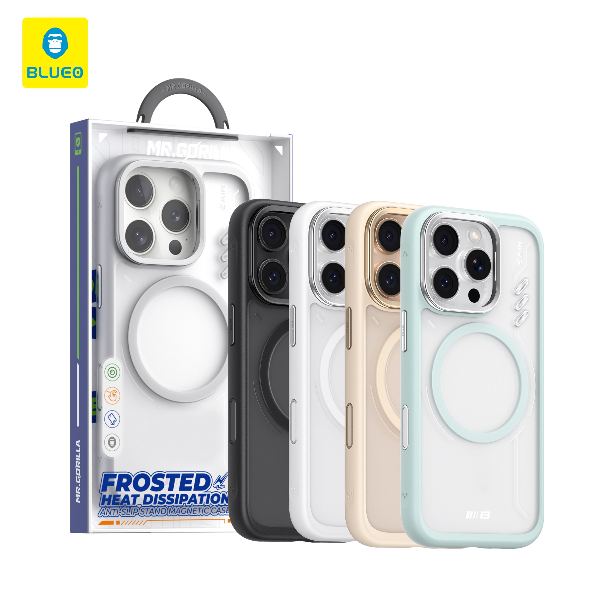 قاب Blueo بلو استند شونده با مگ سیف Frosted Heat Dissipation Anti-Slip STAND Magnetic Case Iphone