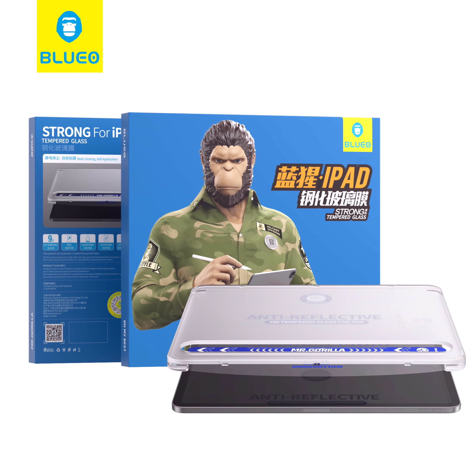 گلس ، محافظ صفحه آیپد بلو با اپلیکاتور Blueo Strong Tempered With Applicator Glass Ipad