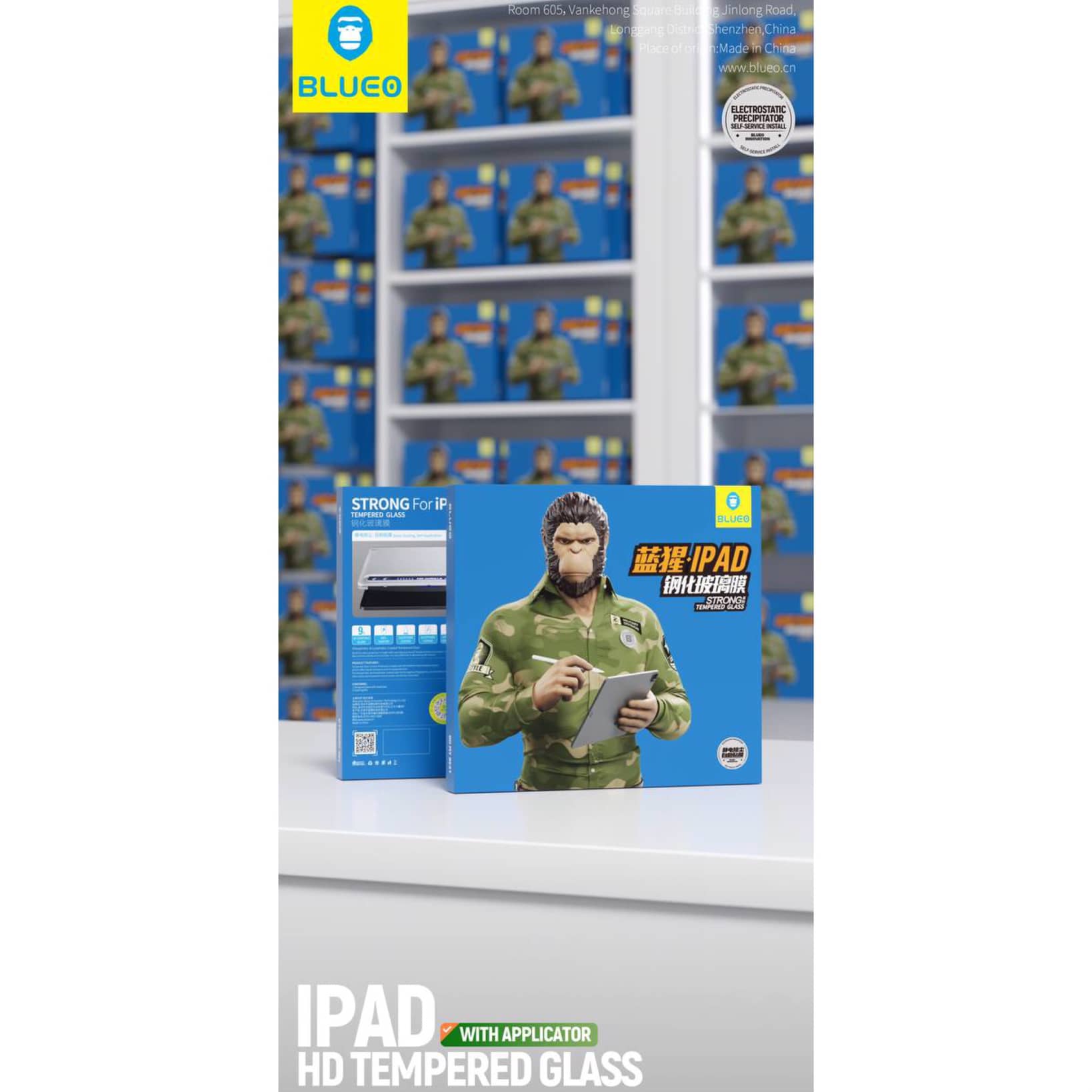 گلس ، محافظ صفحه آیپد بلو با اپلیکاتور Blueo Strong Tempered With Applicator Glass Ipad