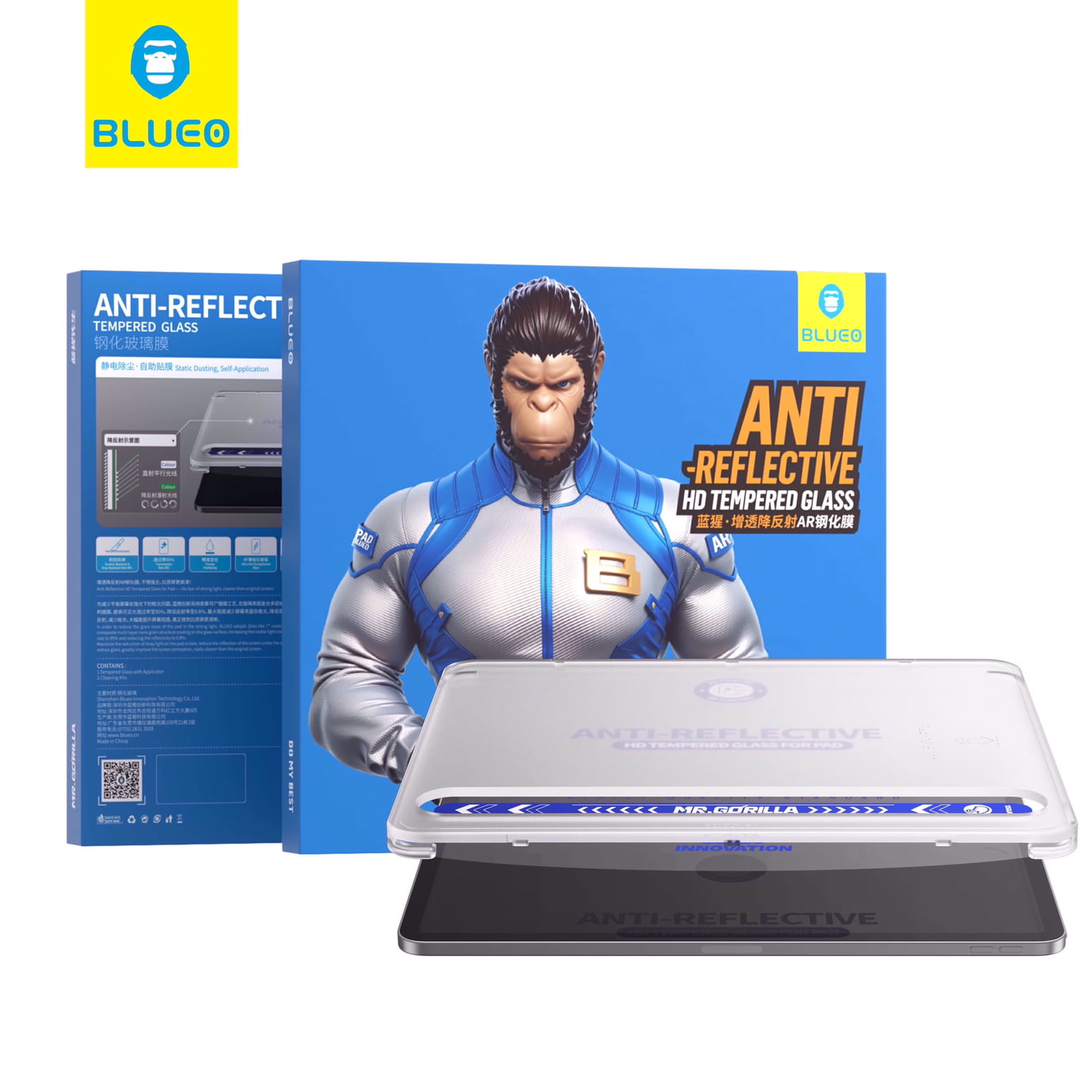 گلس ، محافظ صفحه آیپد بلو ضد انعکاس نور با اپلیکاتور Blueo AR Anti-Reflective HD Tempered With Applicator Glass Ipad