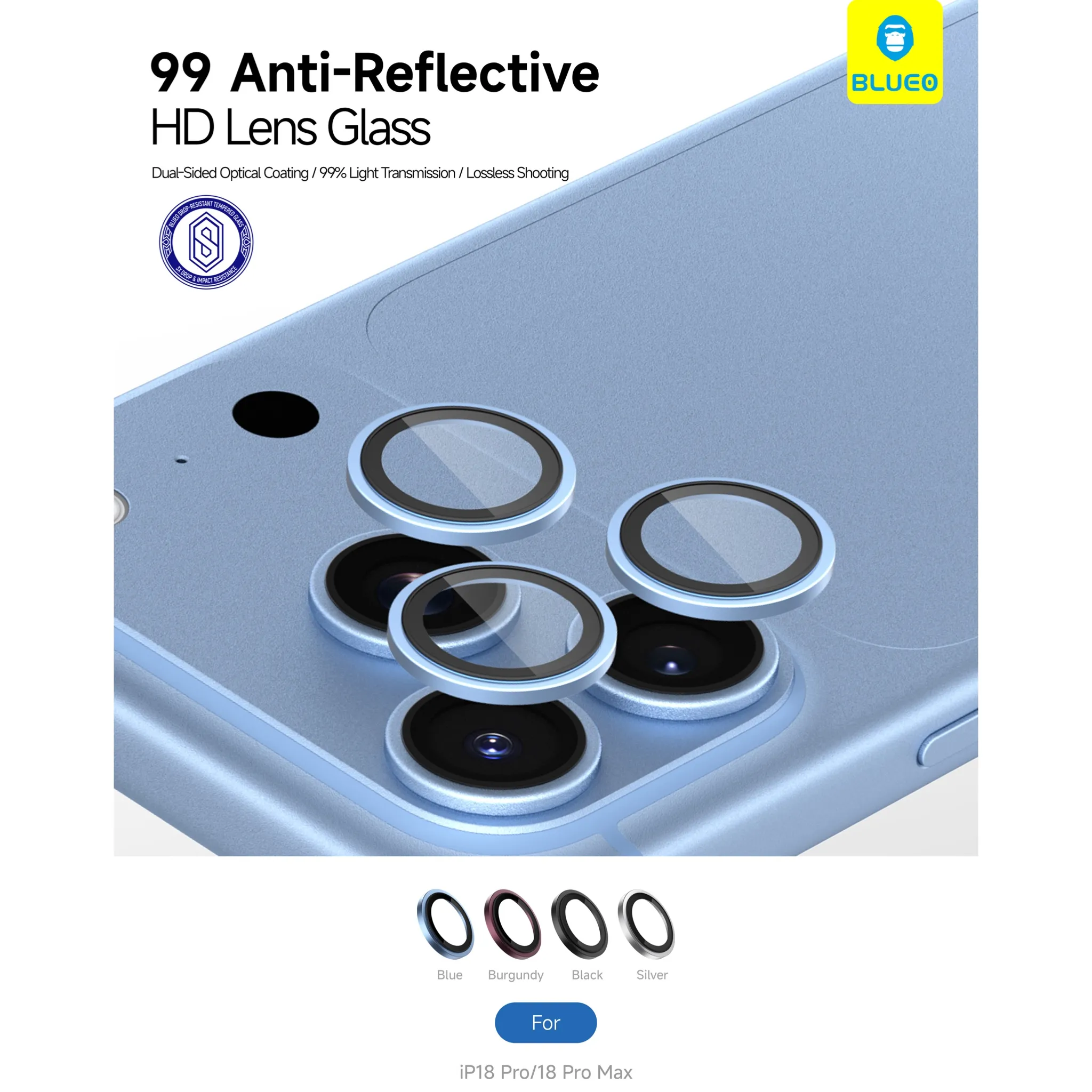 رینگ محافظ لنز بلو تیتانیوم ضد انعکاس نور Blueo 99Anti-Reflective PVD Titanium Alloy Lens Glass Iphone 15 & 16 & 17 & 18 Series
