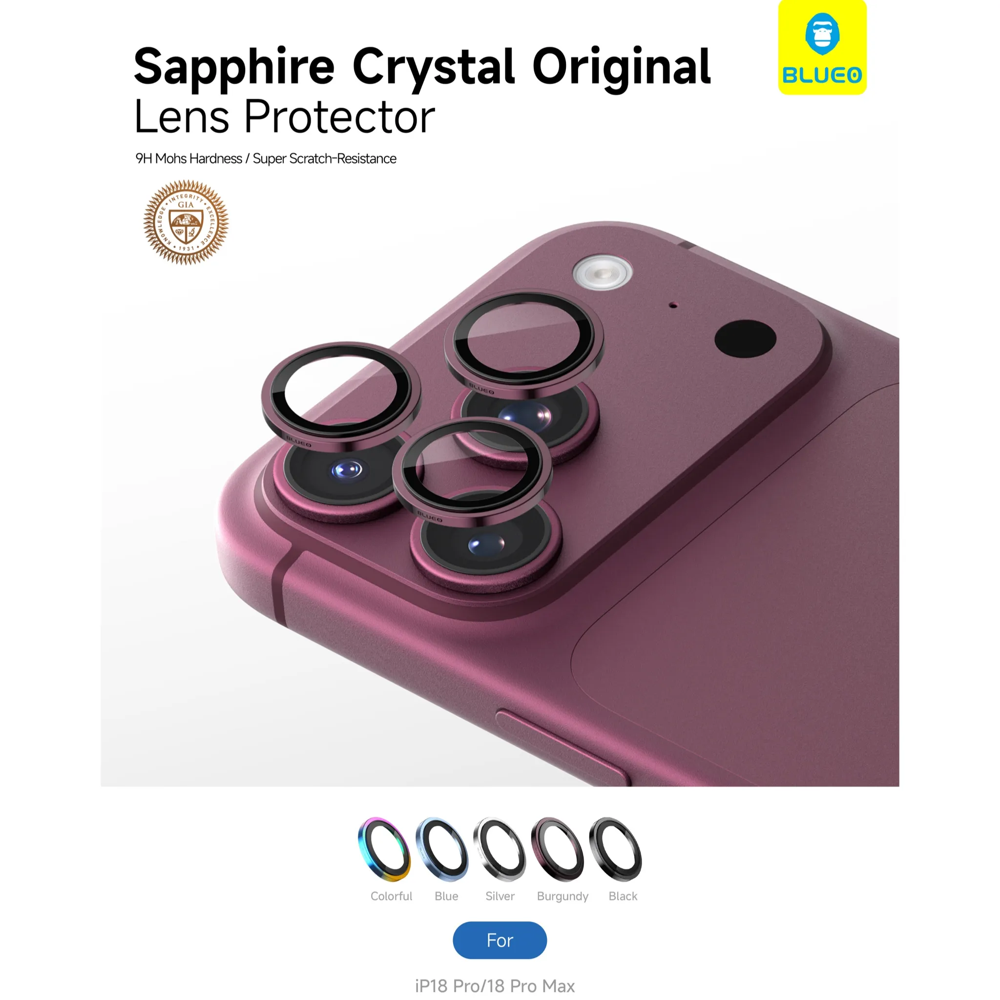 رینگ محافظ لنز بلو یاقوتی کریستالی Blueo SAPPHIRE Crystal Original Lens Glass Iphone 15 & 16 & 17 & 18 Series