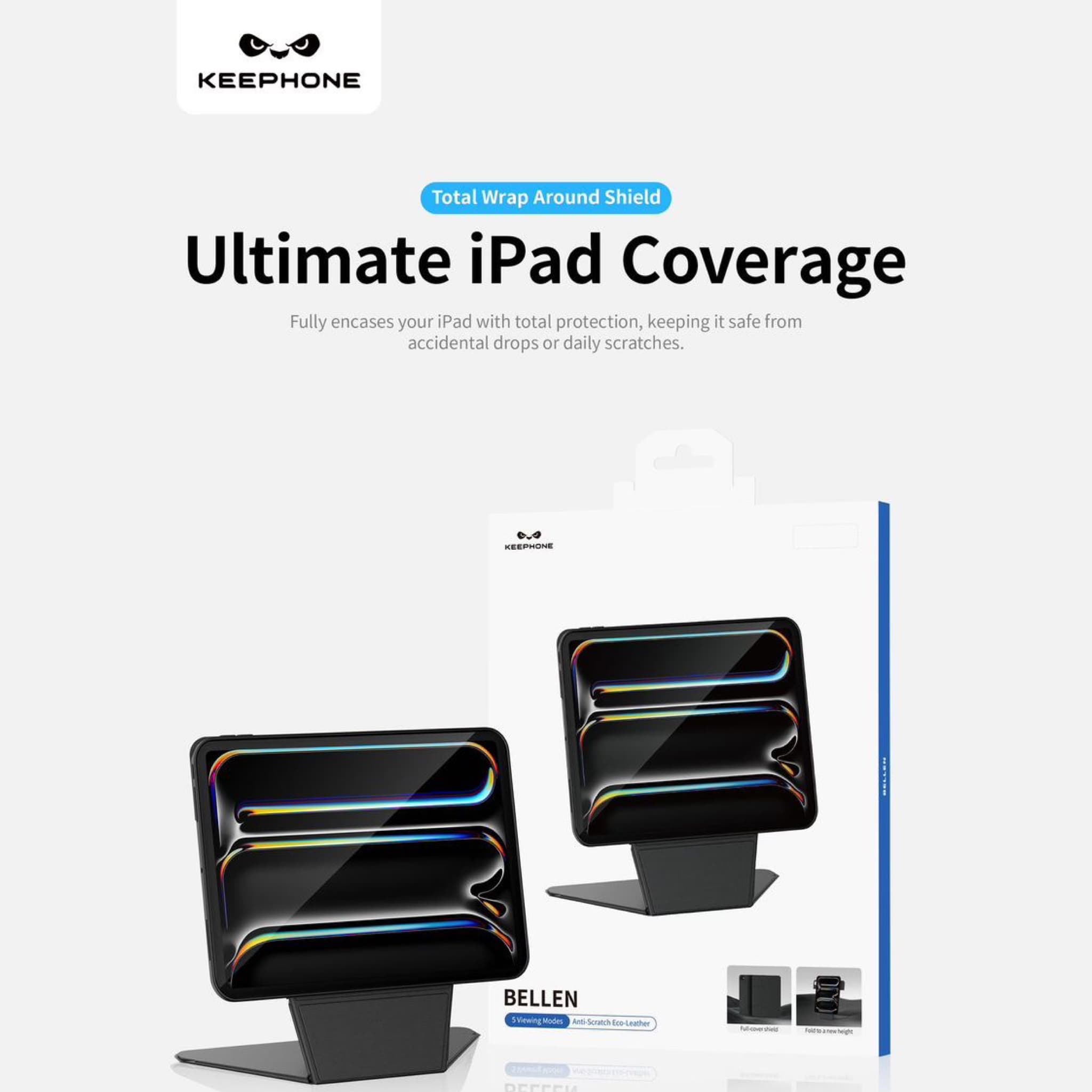 قاب آیپد کی فون Keephone Bellen 5Viewing Modes Anti-scratch Eco-Leather