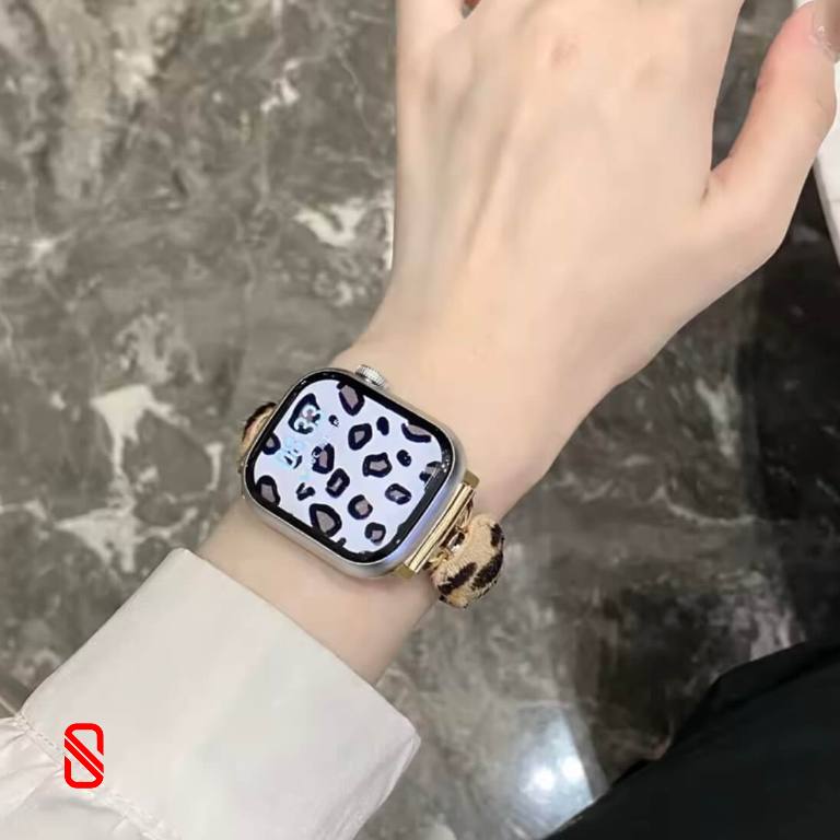بند اپل واچ چرم گوشواره ای پلنگی