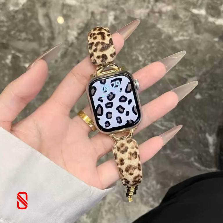 بند اپل واچ چرم گوشواره ای پلنگی