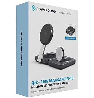 استند و شارژر پاورولوژی Powerology Qi2-15W Magsafe Iph15 Multi-Device Charging Stand