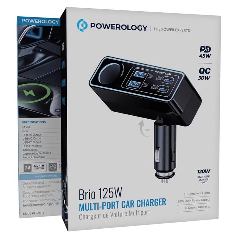 شارژر فندکی پاورولوژی Powerology Brio 125W Multi-Port Car Charger