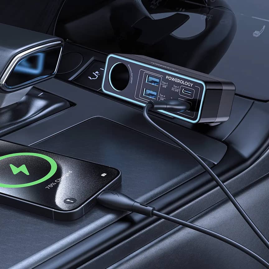 شارژر فندکی پاورولوژی Powerology Brio 125W Multi-Port Car Charger