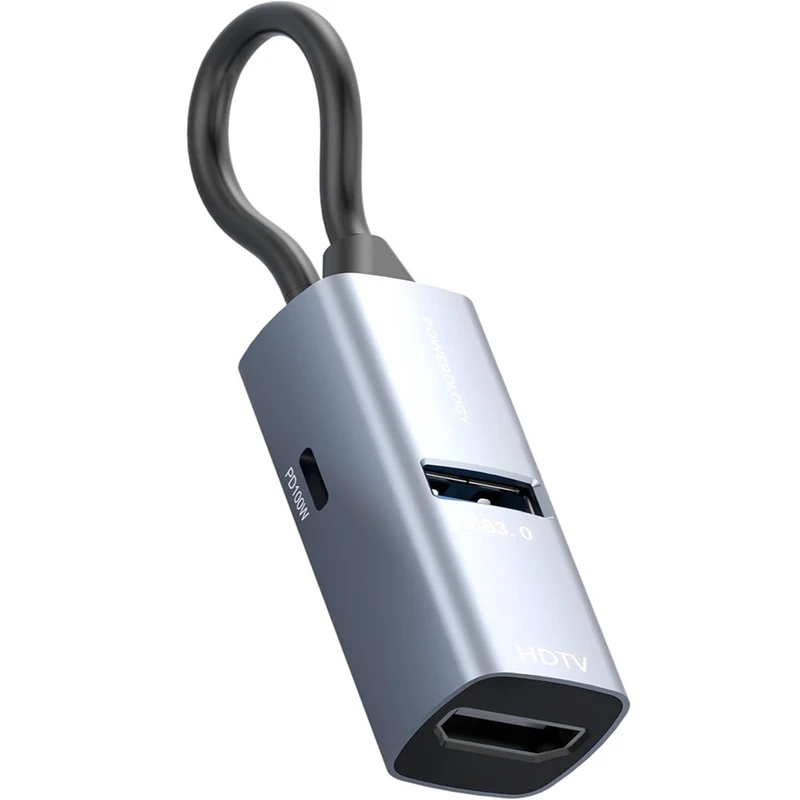 هاب تایپ سی پاورولوژی Powerology Aluminum Mini USB-C Hub