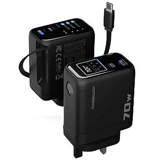 آداپتور پاورولوژی Powerology 70W Al TFT Adapter Retractable Type-C Cable