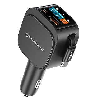 شارژر فندکی پاورولوژی Powerology Voltmax 130W Pro Fast Car Charger With Retractable Cable