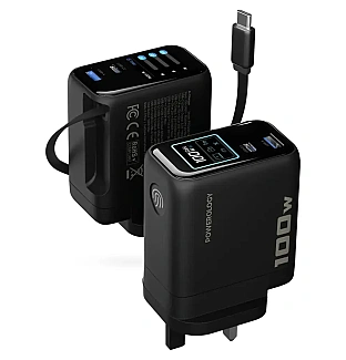 آداپتور پاورولوژی Powerology 100W Al TFT Adapter Retractable Type-C Cable