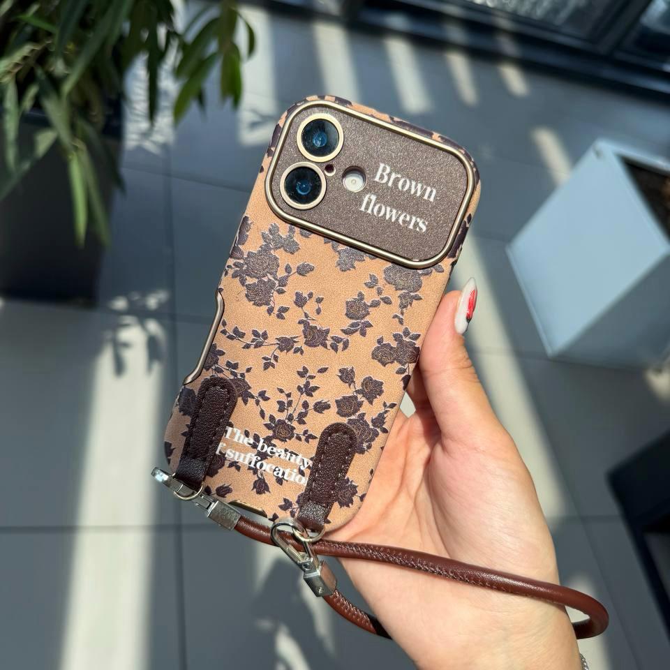 قاب گل های قهوه ای Brown Flowers همراه با بند دستی آیفون