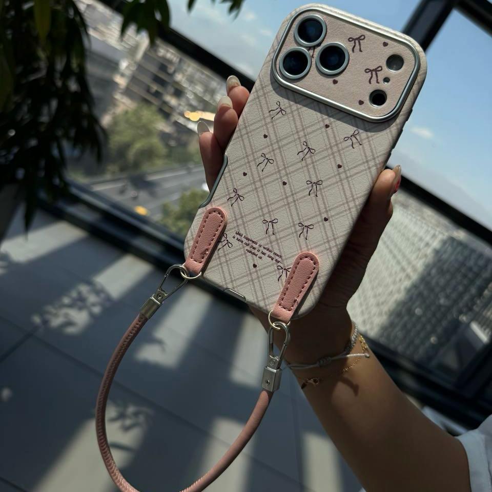 قاب پاپیون صورتی Pink Ribbon همراه با بند دستی آیفون