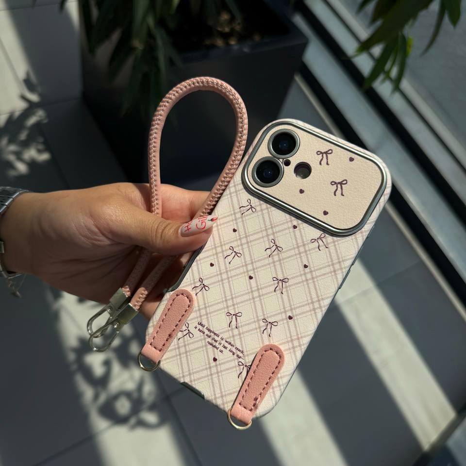 قاب پاپیون صورتی Pink Ribbon همراه با بند دستی آیفون